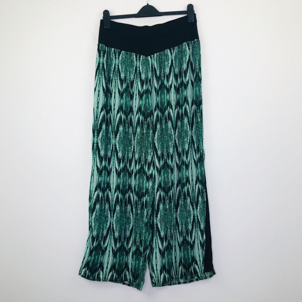 Vince Camuto Women's Medium Pants Green Georgette Ikat Split Hem Palazzo BP24